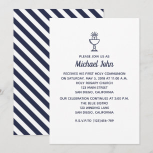 Invitation Élégant garçon bleu marine Première communion