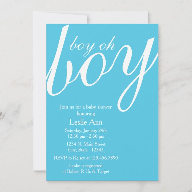 Invitation Elegant Garçon Oh Garçon Blue Baby shower Invitati (Devant)
