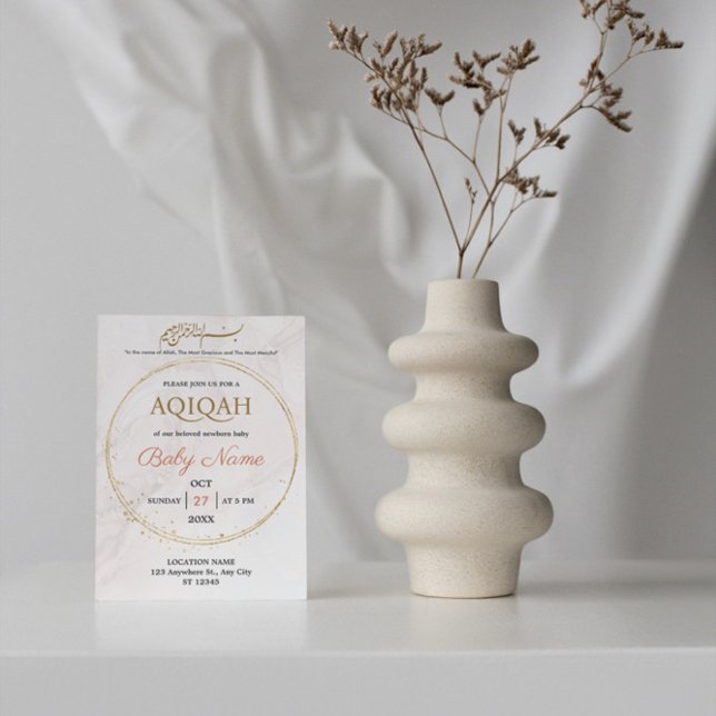Invitation Élégant Garçon ou Fille Aqiqah Marbre Crème Or (Créateur téléchargé)
