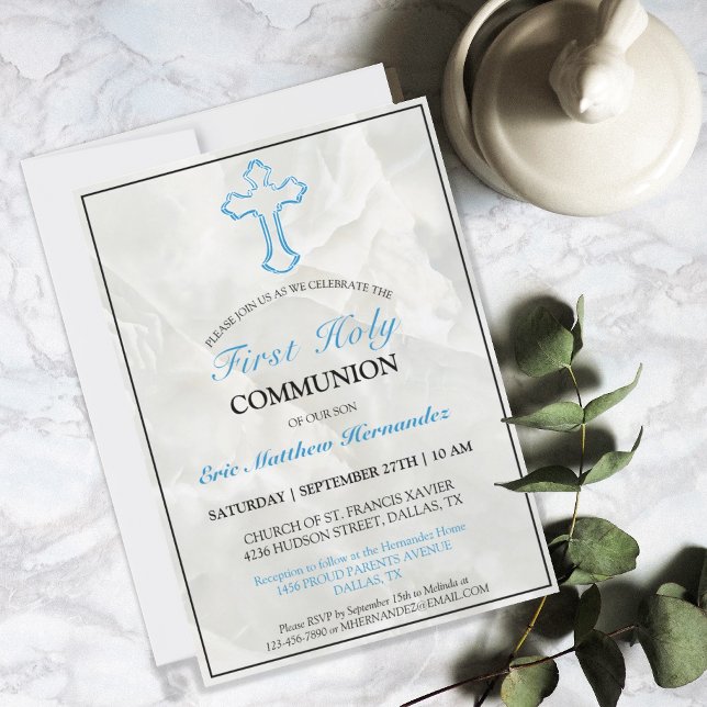 Invitation Élégant Garçons de marbre première communion saint (Créateur téléchargé)