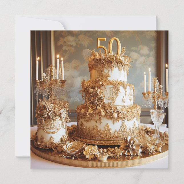 INVITATION ÉLÉGANT GÂTEAU ANNIVERSAIRE DE 50 MARIAGES (Devant)