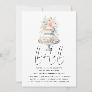Invitation Élégant gâteau Dusty Peach Script 30e anniversaire