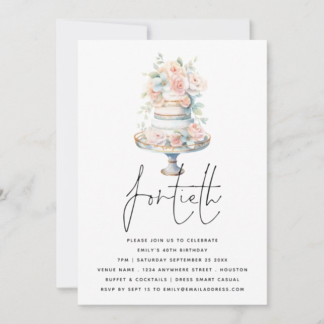 Invitation Élégant gâteau Dusty Peach Script 40e anniversaire (Devant)