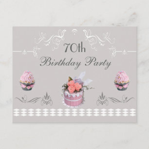 Invitation Elégant gâteau rose et gris 70e anniversaire