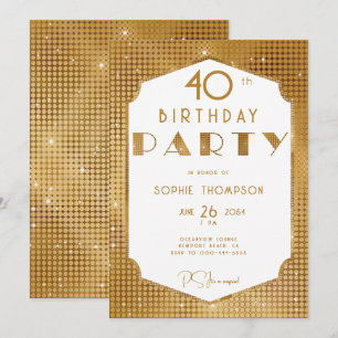 Invitation Elégant Gatsby Blanc et Gold Déco 40e anniversaire