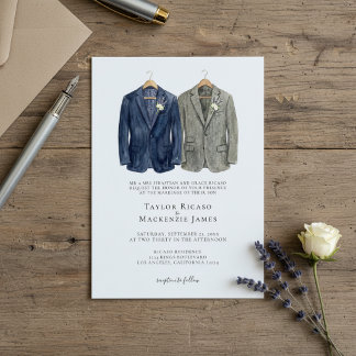 Invitation Elegant Gay Wedding Two Grooms in Suits