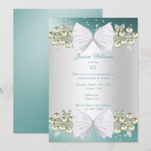 Invitation Elégant Gems & Bow Anniversaire Turquoise