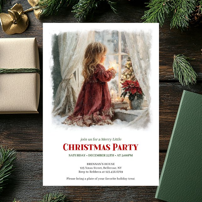 Invitation Elegant girl awaits Santa editable holiday invite (Elegant girl awaits Santa editable holiday invitation)
