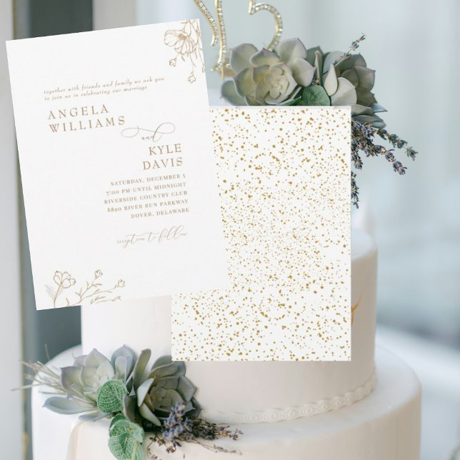 Invitation Élégant Glam Or Floral Pas de parents Mariage (Créateur téléchargé)