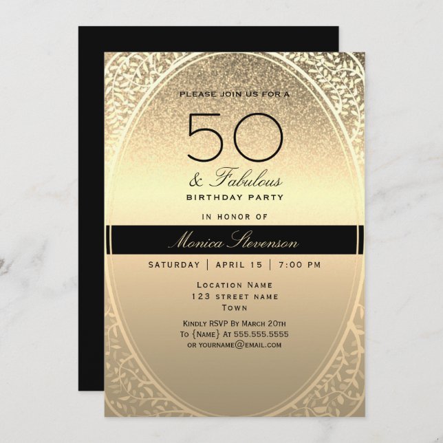 Invitation Elégant Gold 50e anniversaire (Devant / Derrière)