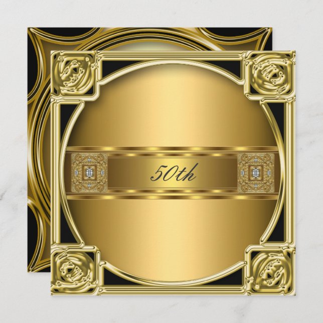 Invitation Elégant Gold 50e Anniversaire de fête d'anniversai (Devant / Derrière)
