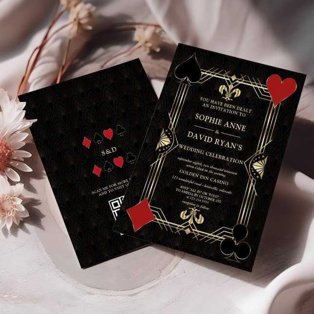 Invitation Elégant Gold Art Deco Casino QR Code Mariage (Créateur téléchargé)