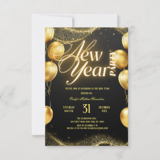 Invitation Elegant Gold Balloons New Year Party