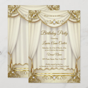 Invitation Elégant Gold Beige Cream Pearl Drapes parti