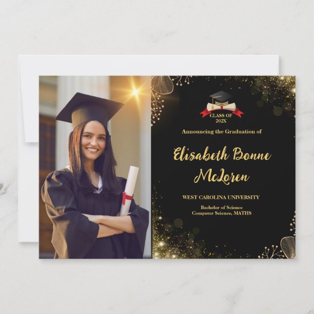 Invitation Elégant Gold & Black Graduation (Devant)