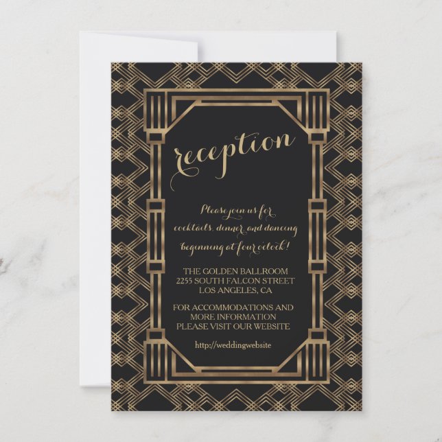 Invitation Elégant Gold Black Great Gatsby 1920 Réception (Devant)