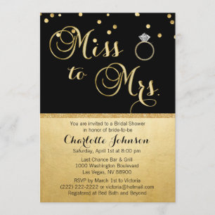 Invitation Elegant Gold Black Miss à Mme Fête de l'mariée