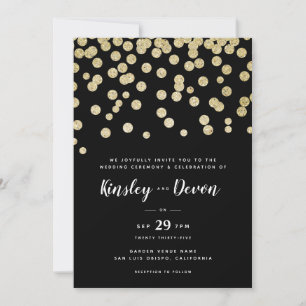 Invitation Elégant Gold & Black Parties scintillant Confetti 
