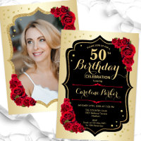 Elégant Gold Black Red Photo 50e anniversaire