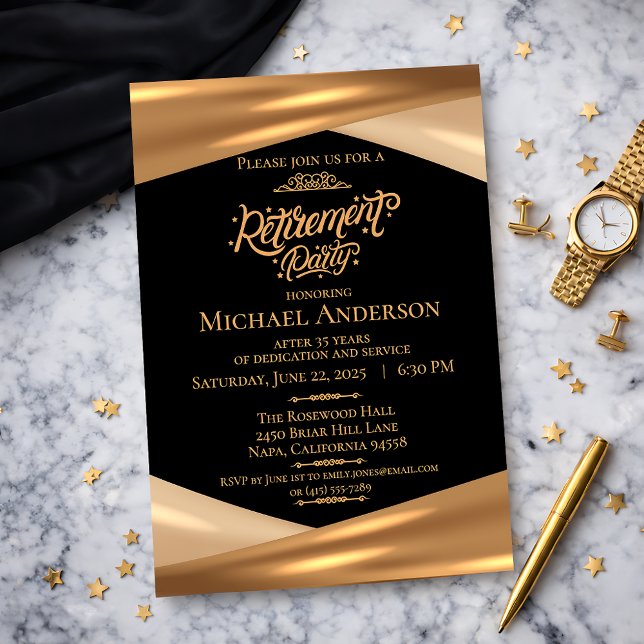 Invitation Elegant Gold Black Retirement Party  (Elegant Gold Black Retirement Party Invitation)