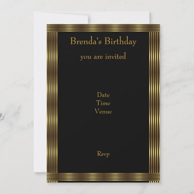 Invitation Elegant Gold & Black Stripes (Devant)