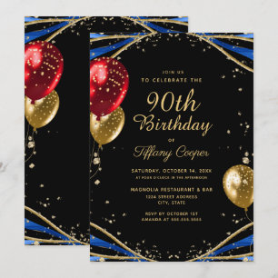Invitation Elégant Gold Blue Agate 90e anniversaire