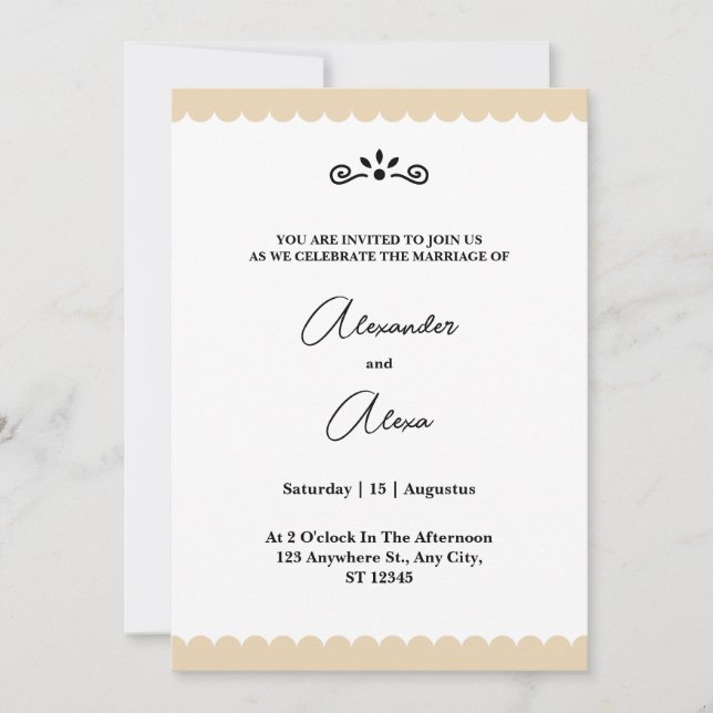 Invitation Elégant Gold Borders Minimalist Cookie Mariage (Devant)