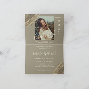 Invitation Elégant Gold Brown Green Graduation Party Photo
