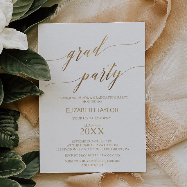 Invitation Elégant Gold Calligraphy Graduation (Créateur téléchargé)