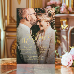 Invitation Elegant Gold Calligraphy Mariage photo moderne