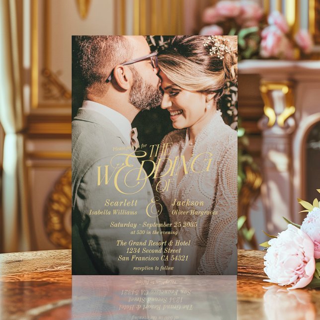 Invitation Elegant Gold Calligraphy Mariage photo moderne (Créateur téléchargé)