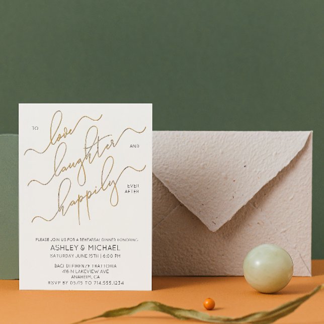 Invitation Elégant Gold Calligraphy Reprendre Photo Dîner (Rehearsal Dinner Awaits! Join Us for Pre-Wedding Cheers 🍽️✨ [Edit & Send])