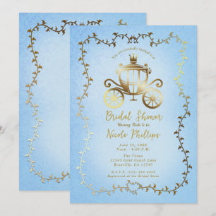Invitation Elégant Gold Carriage Blue Storybook Bridal