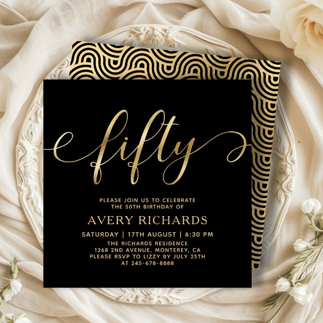 Invitation Elégant Gold Cinquante Script Noir 50e anniversair (Créateur téléchargé)