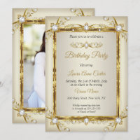 Elegant Gold Cream Pearl Photo Anniversaire