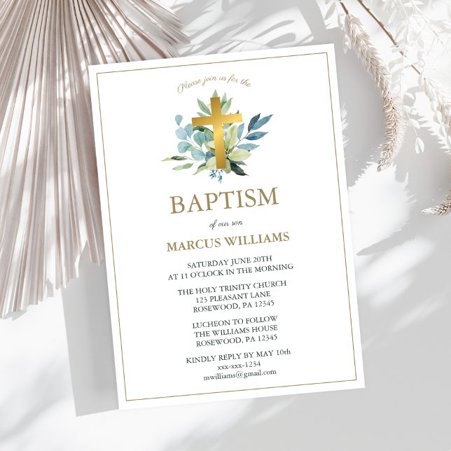 Invitation Elégant Gold Cross Baptism (Créateur téléchargé)