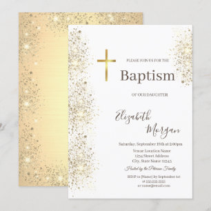 Invitation Elégant Gold Cross Baptism Gold Parties scintillan