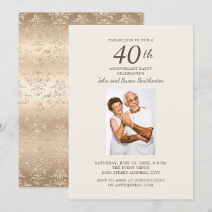Invitation Elegant Gold Damask 40th Mariage Anniversary Photo