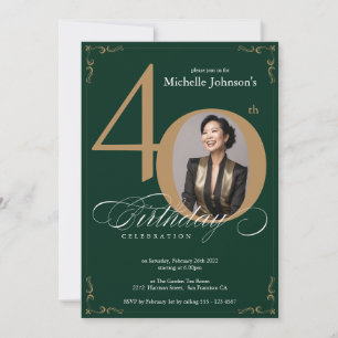 Invitation Elégant Gold Emerald Green 40e anniversaire