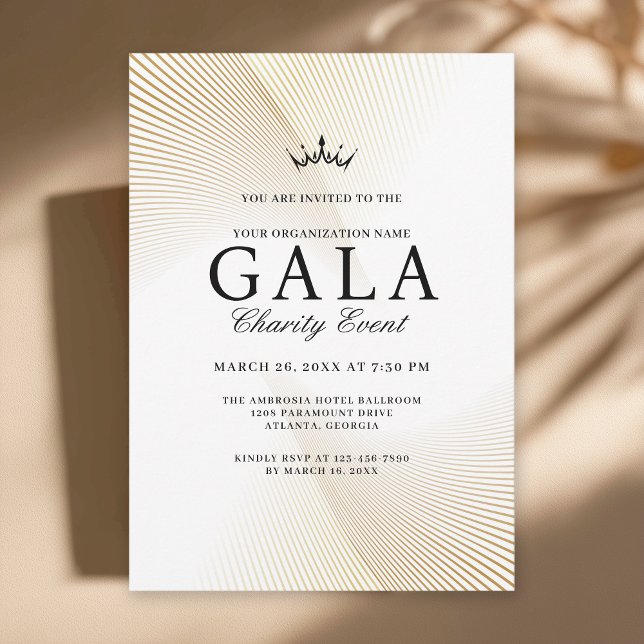 Invitation Élégant Gold et White Gala Charity Event (Available in both printed and instant download digital formats.)