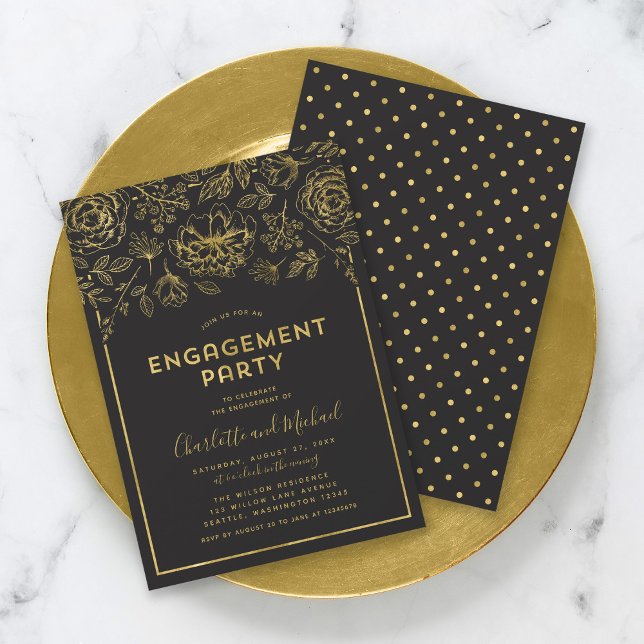 Invitation Élégant Gold Floral Engagement Party (Créateur téléchargé)