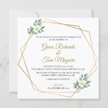 Elégant Gold Floral Green Mariage géométrique Invi