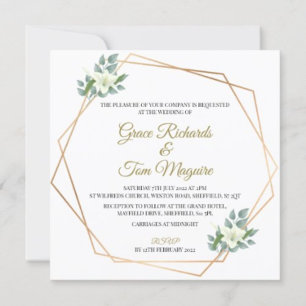 Invitation Elégant Gold Floral Green Mariage géométrique Invi