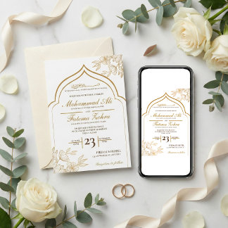 Invitation Elegant Gold Floral Masjid Muslim Wedding Nikah