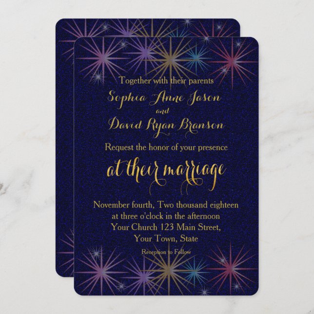 Invitation Elégant Gold Foil Parties scintillant bleu Faire-p (Devant / Derrière)