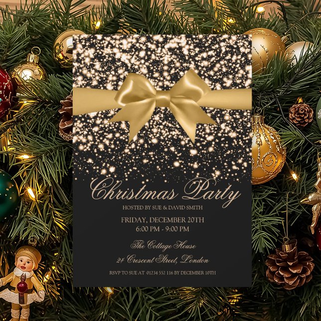 Invitation Elegant Gold Glam Bow Christmas Party  (Elegant Gold Glam Bow Christmas Party Invitation)