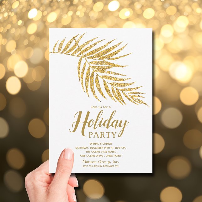 Invitation Elegant Gold Glitter Palm Holiday Christmas (Elegant gold faux glitter palm fronds holiday Christmas invitations)