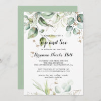 Elégant Gold Green Calligraphy Sip and See