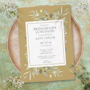 Invitation Élégant Gold Green Foliage Bridesmaids Déjeuner