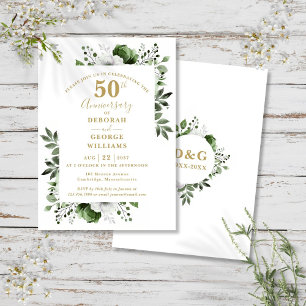 Invitation Elégant Gold Greenery 50e anniversaire Mariage